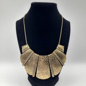 Gold Tone Statement Bib Necklace Hammered Plates Adjustable